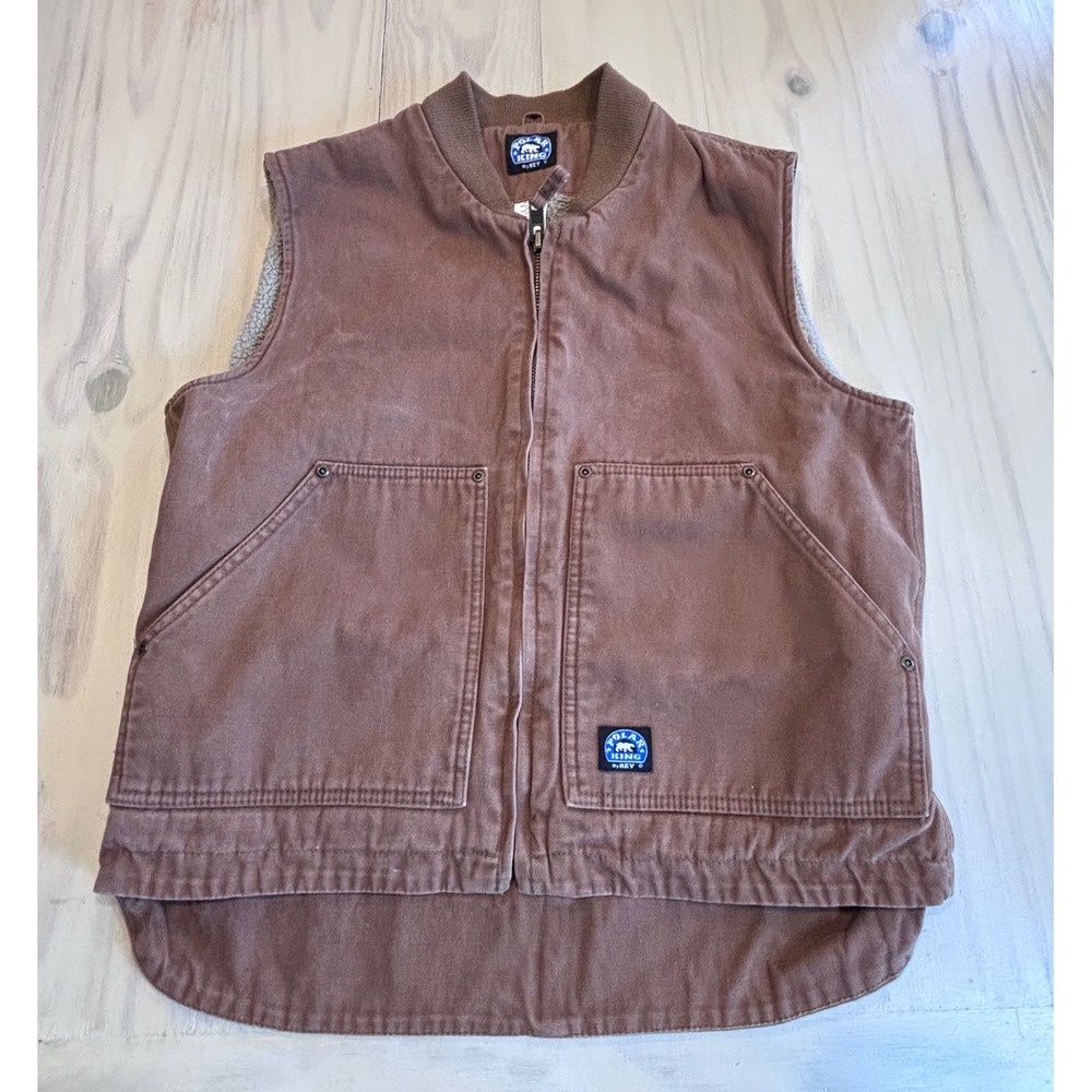 Polar King by KEY Mens Brown Canvas Sherpa Lined Workwear Vest SZ Medium Western